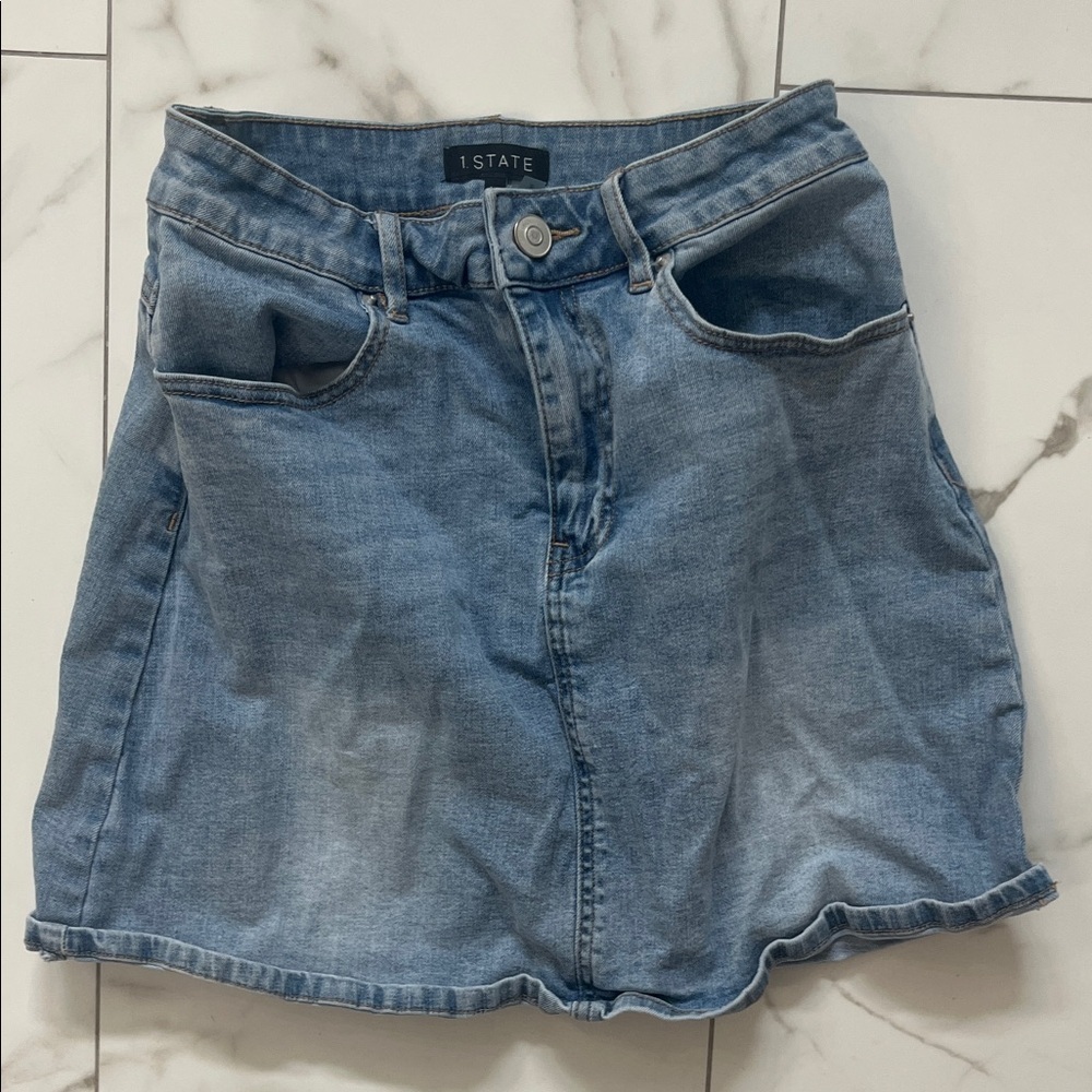 1. State Blue Denim Mini Skirt